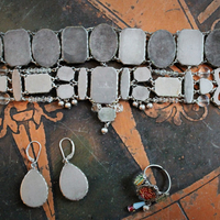 SOLD to J OOAK Ayala Bar Faceted Glass Findings Parure with Wide Bracelet,Ring and Earrings