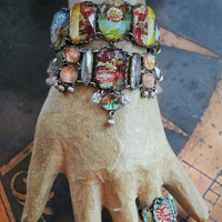 SOLD to J OOAK Ayala Bar Faceted Glass Findings Parure with Wide Bracelet,Ring and Earrings