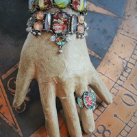 SOLD to J OOAK Ayala Bar Faceted Glass Findings Parure with Wide Bracelet,Ring and Earrings