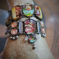 SOLD to J OOAK Ayala Bar Faceted Glass Findings Parure with Wide Bracelet,Ring and Earrings