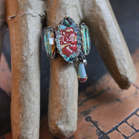 SOLD to J OOAK Ayala Bar Faceted Glass Findings Parure with Wide Bracelet,Ring and Earrings