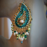 Amazing Intricately Crocheted Peridot, Pearl and Crystal Paisley Earrings