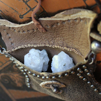 The Energy Amulet Necklace with Distressed Leather Pouch,3 Double Terminated Rock Crystals,Elk Antler Slices,Trade Beads & More!