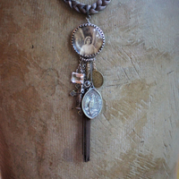 The Divine Beloved Necklace with RARE Antique St. John Medal,Antique Faceted Emerald Cut Rock Crystal,Antique French Sterling Marian Figure & Much More!