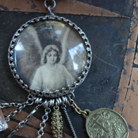 The Divine Beloved Necklace with RARE Antique St. John Medal,Antique Faceted Emerald Cut Rock Crystal,Antique French Sterling Marian Figure & Much More!