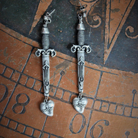 NEW! The Sword of Love Earrings with French Sword & Heart Medals, Sterling Posts