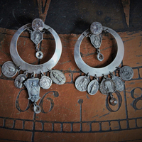 NEW! Sterling Hoop Earrings with Rock Crystals,12 Antique French Medals,4 Antique Bezel Set Faceted Crystals