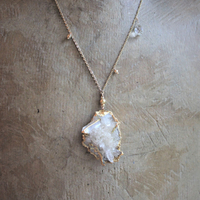 SOLD to J The Truth Necklace with Amazing Rock Quartz Cluster, Antique Faceted Tear Drop, Gold Fill Beads, Gold Fill Chain