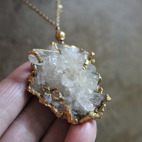 SOLD to J The Truth Necklace with Amazing Rock Quartz Cluster, Antique Faceted Tear Drop, Gold Fill Beads, Gold Fill Chain