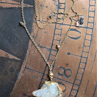 SOLD to J The Truth Necklace with Amazing Rock Quartz Cluster, Antique Faceted Tear Drop, Gold Fill Beads, Gold Fill Chain