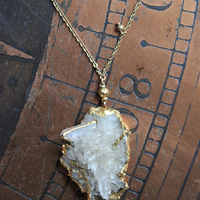 SOLD to J The Truth Necklace with Amazing Rock Quartz Cluster, Antique Faceted Tear Drop, Gold Fill Beads, Gold Fill Chain