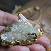 The Truth Necklace with Amazing Rock Quartz Cluster, Antique Faceted Tear Drop, Gold Fill Beads, Gold Fill Chain