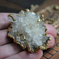 SOLD to J The Truth Necklace with Amazing Rock Quartz Cluster, Antique Faceted Tear Drop, Gold Fill Beads, Gold Fill Chain