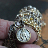 Wide 10 Coil Ring with 14K and Sterling Beads, Antique French Sacred Heart of Mary and Jesus Medals, Antique Sterling Cross & More!