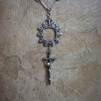 NEW! Antique French Medal Chain Necklace with Rare Antique Sterling Thumb Rosary & Crucifix