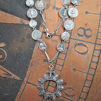 NEW! Antique French Medal Chain Necklace with Rare Antique Sterling Thumb Rosary & Crucifix