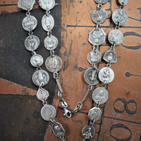 NEW! Antique French Medal Chain Necklace with Rare Antique Sterling Thumb Rosary & Crucifix