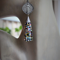 Marian Earrings with Beaded Tassels and Sterling Shepherd Hook Earring Wires