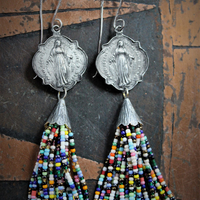 Marian Earrings with Beaded Tassels and Sterling Shepherd Hook Earring Wires