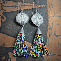 Marian Earrings with Beaded Tassels and Sterling Shepherd Hook Earring Wires