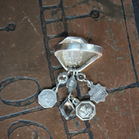 Antique Sterling Marian Ring Set with Miniature Antique French Medals & Antique Art Deco Faceted Rock Crystal Drops