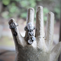 Antique Sterling Marian Ring Set with Miniature Antique French Medals & Antique Art Deco Faceted Rock Crystal Drops