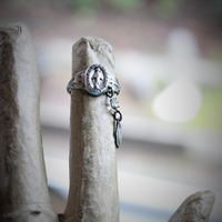 Antique Sterling Marian Ring Set with Miniature Antique French Medals & Antique Art Deco Faceted Rock Crystal Drops