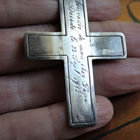 Antique Sterling Engraved Cross Necklace with Antique Sterling English Brooch Finding,Antique Sterling Crosses,Sterling Chain,Antique Faceted Crystal Connector