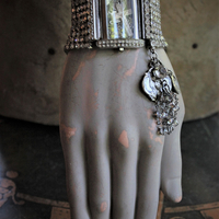 Sold to L Time for Prayer Bracelet with Tiny Antique French Rosary, Sculptural Sterling Saint Christopher Medal,Antique French Marian Medal & Sterling Faceted Diamante Tassel