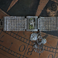 Sold to L Time for Prayer Bracelet with Tiny Antique French Rosary, Sculptural Sterling Saint Christopher Medal,Antique French Marian Medal & Sterling Faceted Diamante Tassel