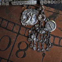 Sold to L Time for Prayer Bracelet with Tiny Antique French Rosary, Sculptural Sterling Saint Christopher Medal,Antique French Marian Medal & Sterling Faceted Diamante Tassel