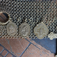 I will be Faithful Bracelet with Unique Mesh Chain, Rare Antique Gilt Cross, Antique French Medals, Antique Rolled Gold Engraved Toggle