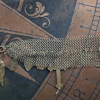I will be Faithful Bracelet with Unique Mesh Chain, Rare Antique Gilt Cross, Antique French Medals, Antique Rolled Gold Engraved Toggle
