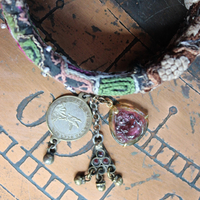 NEW! God's Breath Bangle Set with Antique Textiles,Multiple Antique Medals, Tourmaline Buddha, Tassels, Findings & Gemstones