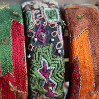 NEW! God's Breath Bangle Set with Antique Textiles,Multiple Antique Medals, Tourmaline Buddha, Tassels, Findings & Gemstones