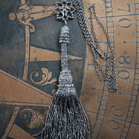 In my Soul Necklace with Amazing Antique Cut Steel Tassel,Antique Crescent Moon Cut Steel Connector,Sterling Chain & Rare Antique Cut Steel Beads