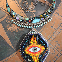 This One Truth Necklace with AMAZING Sterling Gemstone Inlay Pendant & Necklace with God's Eye, Planets, Moons & Stars