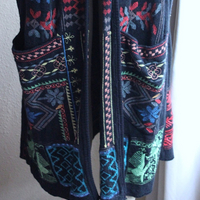 Vintage Biya by Johnny Was Long Embroidered Open Front Vest with Front Pockets
