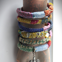 Infinite Possibilities Coiled Kantha & Embroidered Lambani Textile Bracelet with Dove of Peace Medal and Silk Tassel
