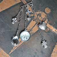 Sterling Ear Cuff & Single Sterling Earring Set with Sterling Crosses,Sacred Heart under Glass Drop,Faceted Rock Crystal Drops & More!