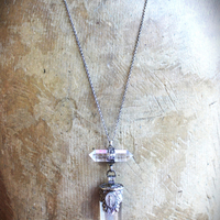 SOLD to J The Mother Necklace with Silver Capped Clear Quartz Crystal Point, Double Terminated Quartz Point, Sterling Chain and Sterling Toggle Clasp