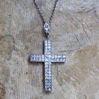 Exceptional & Rare Antique Faceted Georgian Paste Cross Necklace with Sterling Chain & Antique Rose Cut Georgian Paste Bale