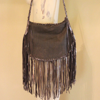 Totem Salvaged Distressed Leather Fringe Bag with Engraved Sterling Medallion and Buffalo Nickel Closure