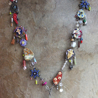 SOLD to J The Color of Thoughts Necklace with Intricate Goddess Pendant, Dozens of Unique Artisan Findings, Drops, and Beads