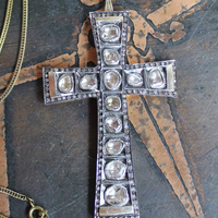 SOLD to J The God of Everyone Necklace with Gold and Silver Mughal Polki Diamond Cross, Intricate Center Piece and Bead, Antique Foxtail Chain & Tassel