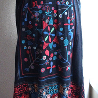 Vintage Biya by Johnny Was Long Embroidered Open Front Vest with Front Pockets