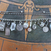 Unique 5 Strand Anklet w/21 Vintage & Antique Dangles - Unusual Sterling Spare $ Locket,Faceted Rock Quartz Point & Drop - and Much More!