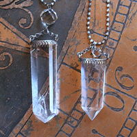 NEW! Two Principles Necklace with Sterling Crown Bezel Clear Quartz Points,Faceted Rock Crystal Orb,Tiny Sterling Bead Chains