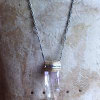 NEW! God is within Her Necklace with Amazing Far Infrared Faceted Tower Point Pendant, Unique Silver Chain & Super Soft Suede Leather