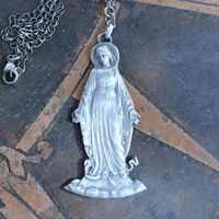 NEW!  The Genesis of Love Necklace with Rare Virgin Mary and Serpent Pendant, Sterling Rolo Chain & Clasp